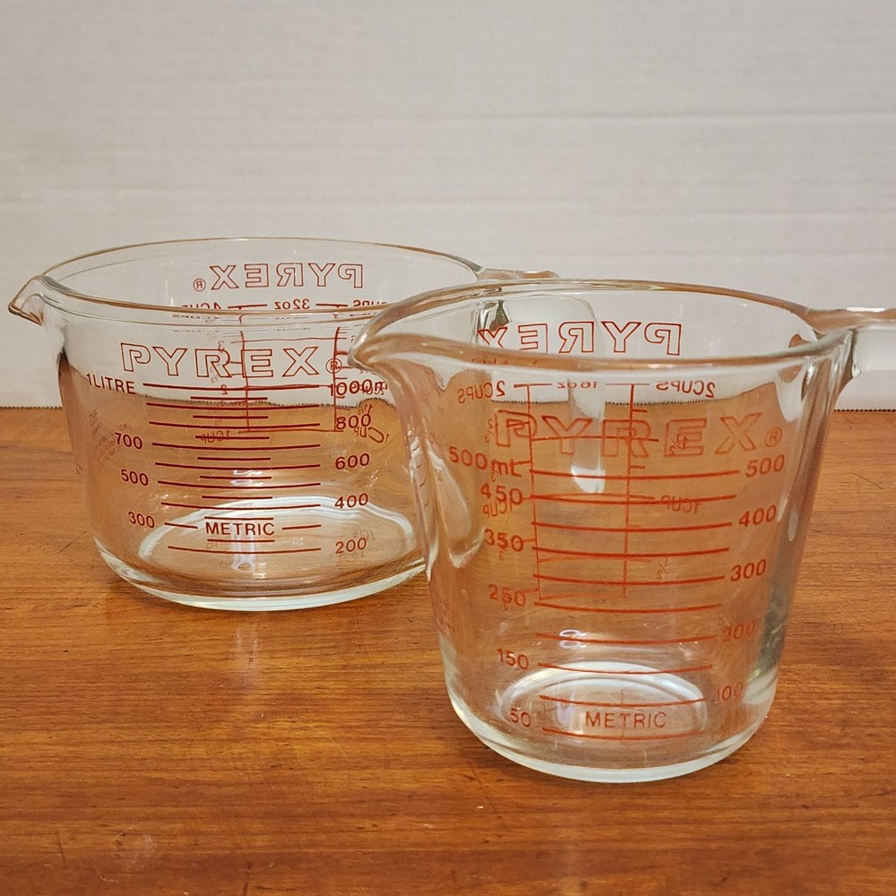 Pyrex Glass Measuring Cups 4 Cup / 1 qt. / 1 Liter + 2 Cup / 1 Pint / 500 ml VGC