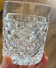 6 VINTAGE DIAMOND CUT DOUBLE OLD FASHIONED CRYSTAL CLEAR SCOTCH GLASSES 3 3/4″