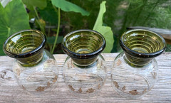 Green Beehive Stemmed Etched 24Kt Gold LeaF Juice Glasses Wine Cordial 3
