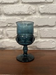 Indiana Glass Teal Kings Crown Thumb Print Goblet Vintage