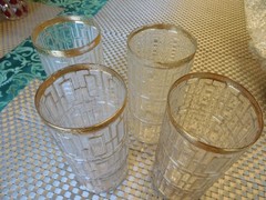 FOUR 1960s Mid-Century Modern Shoji Highball Glasses With 22kt Trellis