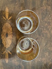 Vintage Leaded Cut Crystal Whiskey Glasses Palm Tree Tropical Set of 2