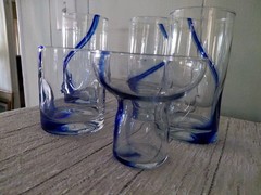 Libbey Impressions Blue Swirl Glasses Set of 5 Tumblers Sherbet Vintage