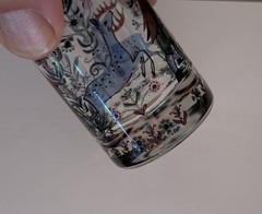 2 Rare Kurt Hammer Shot Glasses, Deer/Hunter & Grape Harvest Red Purple Germany
