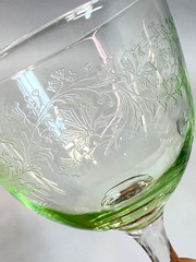 3 Antique French St.Louis Crystal Vaseline Uranium Etched Glass Cup Wine Goblets