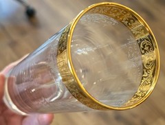 4 CELLINI LONG DRINK TALL HIGHBALL GLASSES HAND DECORATED 24 KT GOLD ITALY Box