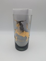 MCM Taurus Zodiac Anchor Hocking 22K Gold Highball Glass Tumbler, Lancaster OHIO