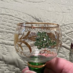Lot of two German beehives stand Wine glasses with gold paint and rhinestones