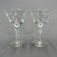 Libbey Carlton Dots Tall Sherbet Champagne Glass 6″ Set of 4 Gray Cut Stem #3001