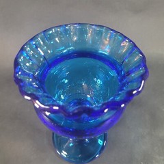 Hoffman House Antique Blue Footed Crimped Vase by IMPERIAL GLASS-OHIO 1965