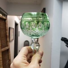 2 * Wine Hock Glasses RED & GREEN cut to Clear Crystal Triumph Imperial Estate