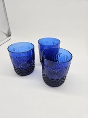 Set of 3 Avon Royal Sapphire Cobalt Blue Juice/Water Tumblers Leaves Diamond