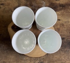 Vintage white milk glass tumbler set, 4 drinking glass set grape design about 6″
