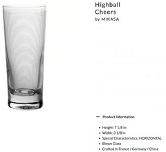 Mikasa Cheers Highball Glass Set of 4 – 19.75 oz Etched Crystal Drinkware 7 1/8″