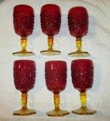 Smith Amberina Glass Water Goblet Daisy & Button Hexed Foot Circa 1940 – 1960