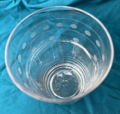 MCM CLEAR ETCHED STARBURST, DOT & SCALLOPS ~ 6″ TUMBLER GLASS SET OF 6