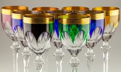 Lot of 9 Multi-Color Justin Tharaud President Hock Wine Crystal Goblets
