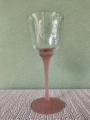 Vintage Sea Mist Coral frosted stem wine glass / water goblet