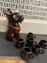 Donkey Decanter Bar Set Shot Glasses Atomic MCM Vintage Glazed Japan WW2 Era EUC