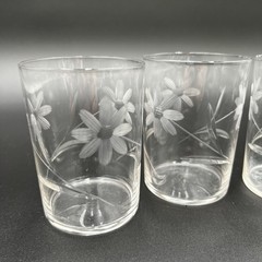 VTG Etched Crystal Tumblers Floral Daisy Mid-Century Modern Set of 3 MCM