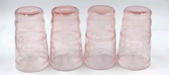 4 MCM Pink Glass Optic Ring Etched Dot Floral & Band Pink Shot Cordial Glass