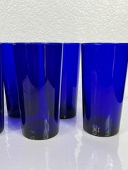 Set of 6 VTG LIBBEY Cobalt Blue Tumbler 6-1/4″ Tall Drinking Glasses 16 oz MCM