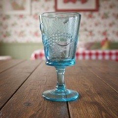 LG Wright Light Aqua Blue Goblet, Vintage Strawberries & Currant Design Glass