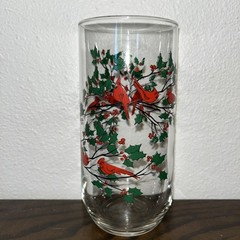 Vintage Set of 8 Libbey Tall Tumblers Cardinal Holly Berries Glasses Drinking
