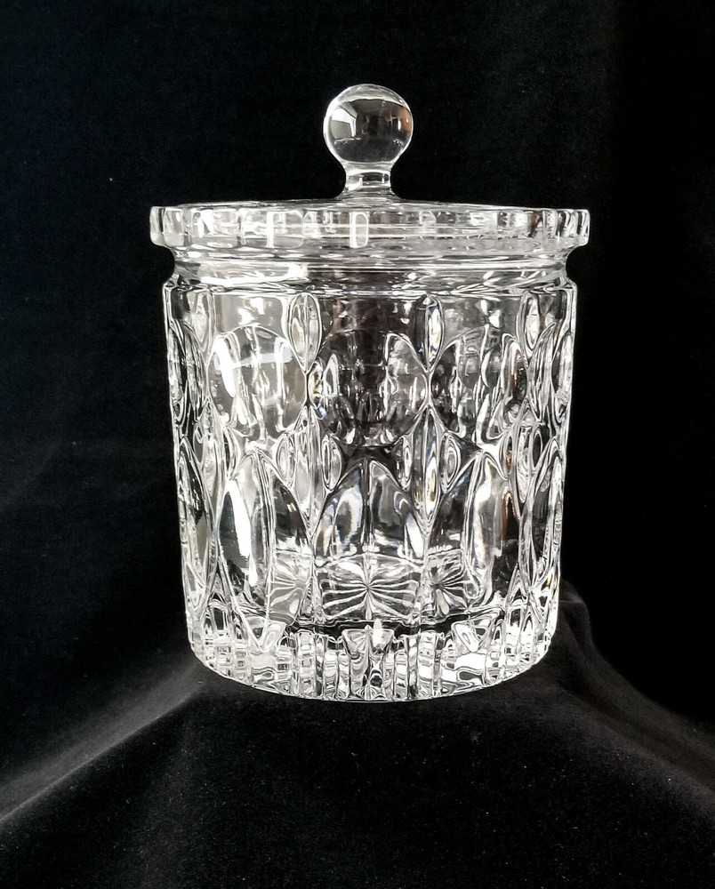 Crystal Biscuit Box 5″ X 6 1/2″ Jar Elegant Czech Glass Candy Cookie Jar