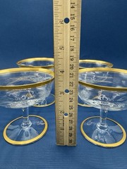 VTG CAMBRIDGE Wedding Band Clear w/Gold Trim Coupe Glasses Set of 4 /rw