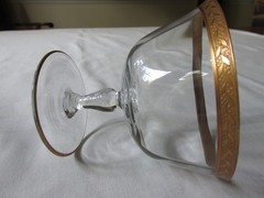 Set 6 Tiffin Panel Optic LAUREL LEAF Gold Encrusted Crystal Low Sherbet 3 1/2″