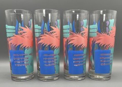 VTG 1980s Miami Palm Tree Highball Glasses Set of 4 Pastel Tropical Tom Collins