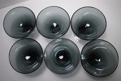 6 Swedish Crystal Gulli Champagne Sherbets Smoke Gray Seneca Ingrid 4 Lobe Stem