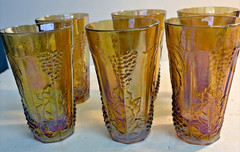 Vintage Indiana 6” Glass Harvest Grape Marigold Carnival Drinking Glasses Set 6