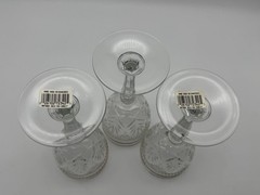 Antique Gold Rim Goblets Hobstar Pattern By Libbey Set Of 3 NEW Clear