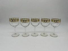 Vintage Culver 22k Gold Valencia Set Of 5 Wine Glasses And Carafe — VERY NICE