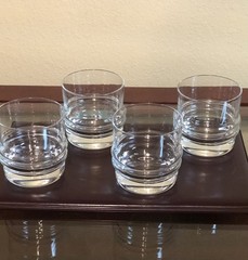 Set of 4 Designer Stemless Ribbed Base Whiskey Glasses Stackable