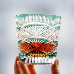 11oz Hand Cut Whiskey Glasses Edo Kiriko Crystal Glass Drinkware Tumbler Green
