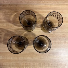 LIBBEY PRADO Vintage MCM Tawny Brown Raised Scroll Design Wine Goblet SET of 4