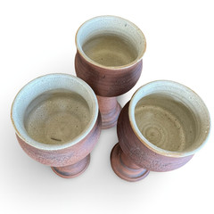 VTG 70s Studio Pottery Wine Pitcher Goblets Wood Caddy Set 5pc Grape Brutalist