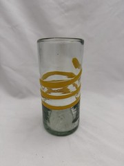 Four Hand Blown Art Drinking Glasses Yellow Swirls Pontil On Bottom Beautiful
