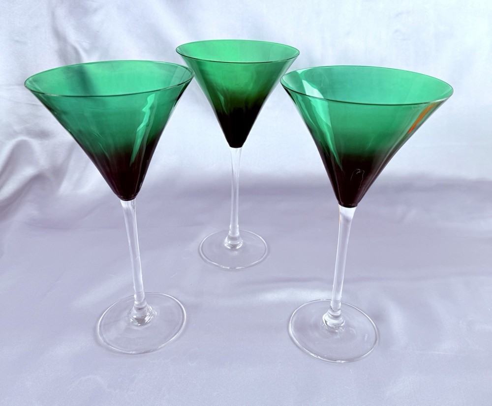 LENOX Emerald Green Crystal Martini Glasses Set 3 Holiday Gems Water Wine 7″