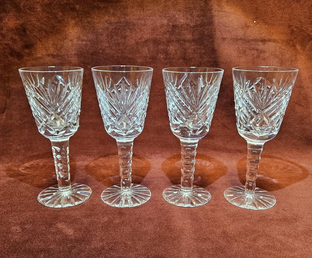 4 Tipperary Slievenamon Oval Cut Wine Glass Stem 6 X 2.5 Inches glasses signed