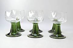 Vintage Luminarc France Green Beehive Stem with Etched Grape Design Set of 6