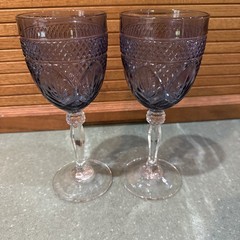 2 Cristal D’Argues Durand AMETHYST Cut Glass Goblets Wine Glass