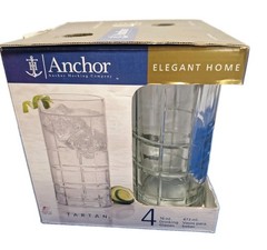Set of 4 Anchor Hocking Tartan Manchester 16 Oz. Glasses USA New In Box