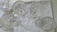4 Cristal D’Arques-Durand Antique Knob Stem Clear Cut Wine/Water Goblet 10 oz 8″