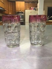 2 VTG KINGS CROWN Light Pink THUMBPRINT 5 1/2″ TALL ICE TEA INDIANA GLASSES