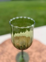 Handmade Olive Green Swirl Ruffled Edge Glass Goblet