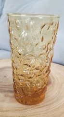 VTG Anchor Hocking Amber Gold Lido Milano Crinkle Drinking Glass 12 Oz Bumpy MCM